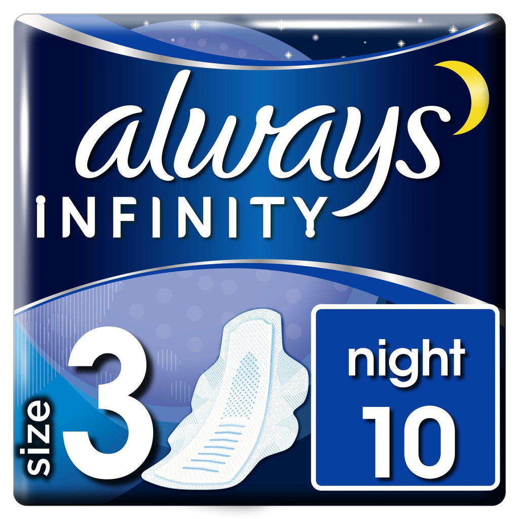 Always Infinity Night Sanitary Towels Wings 10 Pads Revolutionary Technology, Always Comfort and Protection, Size 3 - BeesActive Australia