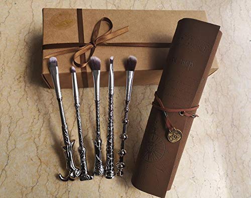 Wizard Wand Makeup Brush Set,Wizardry And Witchcraft Eyeshadow Brushes With Faux Leather Makeup Brush Cover (Treasure Map) Christmas Gift - BeesActive Australia