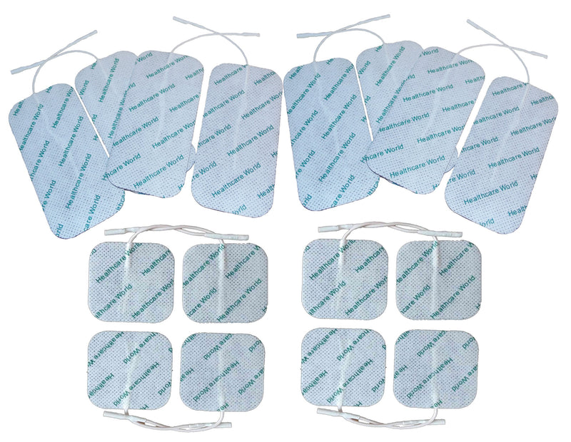 TENS/EMS Electrodes Pre-Wired Backed with High Quality Self-Adhesive Gel Combo Pack 8 Square 5 x 5 cm and 8 Large 5x10cm Healthcare World - BeesActive Australia
