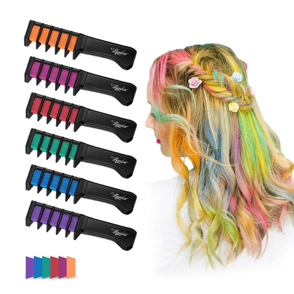 Maydear Temporary Hair Chalk Comb-Non Toxic Washable Hair Color Comb for Hair Dye-Safe for Kids for Party Cosplay DIY (6 Colors) - BeesActive Australia