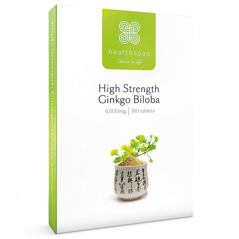 Healthspan Ginkgo Biloba 6,000mg | High Strength | 180 Tablets | Iodine | Vitamin B5 | Flavone Glycosides | Vegan - BeesActive Australia