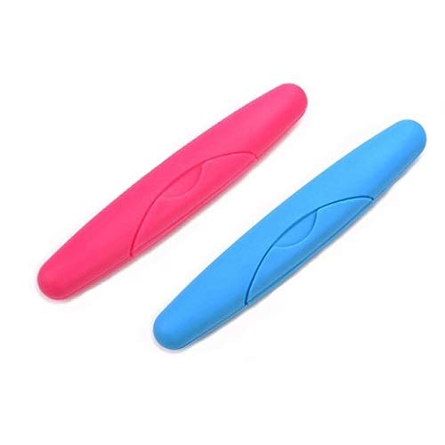 Cisixin 2 Pack Portable Travel Hiking Camping Toothbrush Case Packing Antibacterial Holder Case with Lid (Blue and Rose) - BeesActive Australia