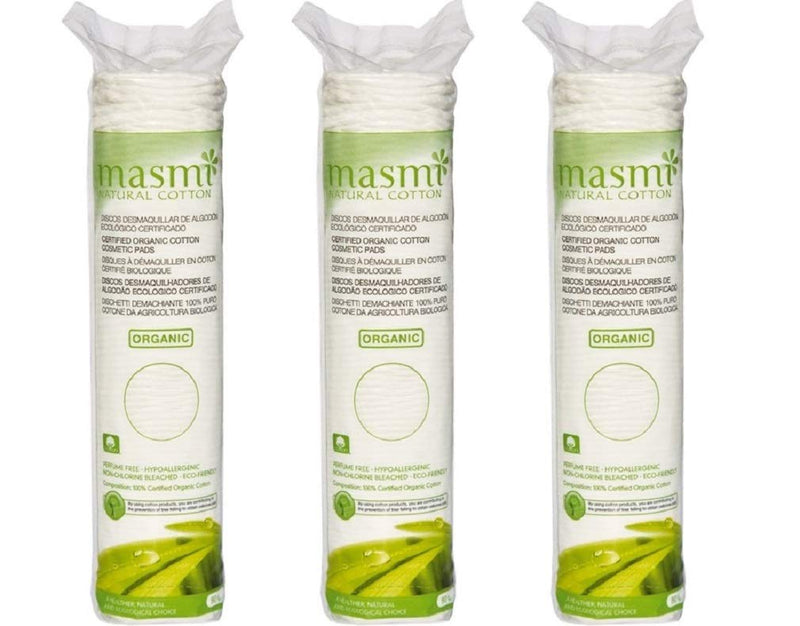 3x80 Masmi Certified Organic Cosmetic Cotton Round Pads Hypoallergenic Chlorine Bleach Perfume Free - BeesActive Australia
