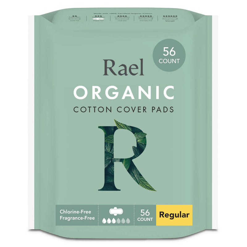 Rael Organic Cotton Cover Pads - Regular Absorbency, Unscented, Ultra Thin Pads with Wings for Women (Regular, 56 Total) - BeesActive Australia