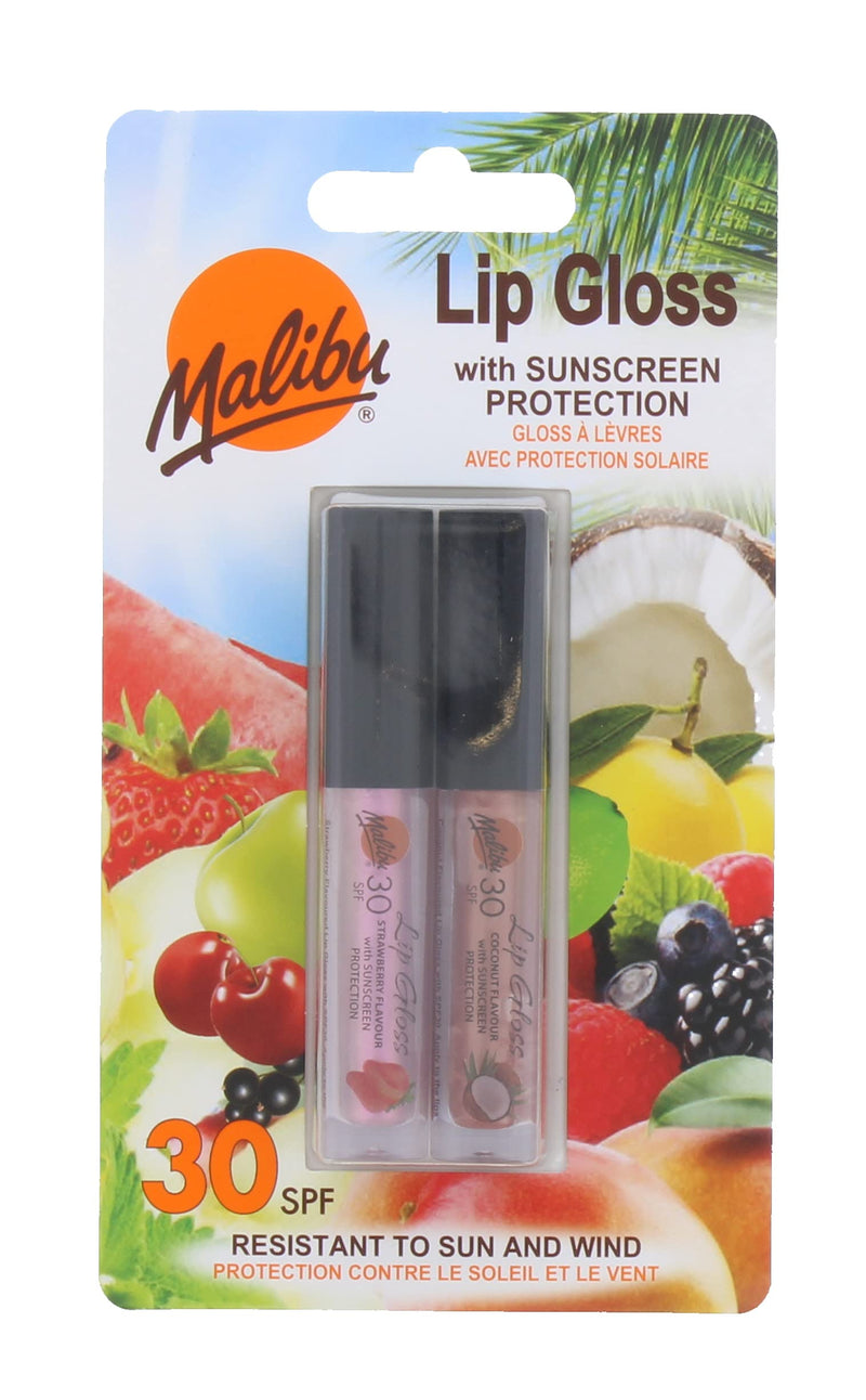 Malibu Sun SPF 30 Sunscreen Lip Gloss, High Protection, Water and Wind Resistant, Coconut and Strawberry, Pack of 2 x 1.5ml - BeesActive Australia
