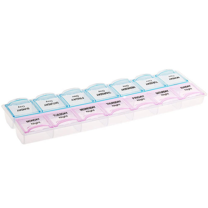 SUMAJU Pill Box Organiser, 14 Compartments Pill Box Organizer AM/PM Weekly Pills Storage Case Double Row(Blue/Pink) Blue - BeesActive Australia