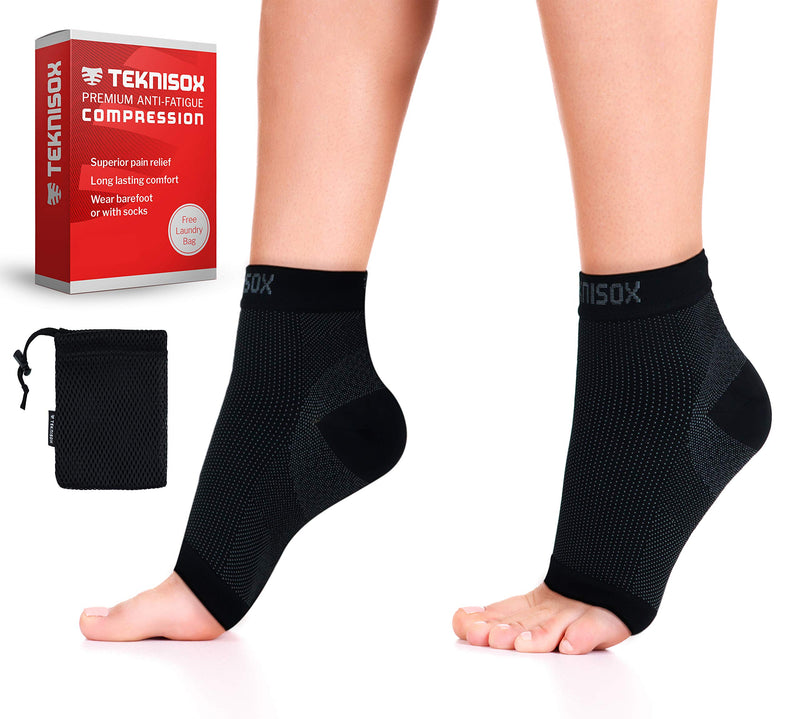TEKNISOX Foot Compression Socks for Support and Fast Pain Relief from Plantar Fasciitis, Arthritis in Feet, Painful Heels and Arches. Black S-M - BeesActive Australia