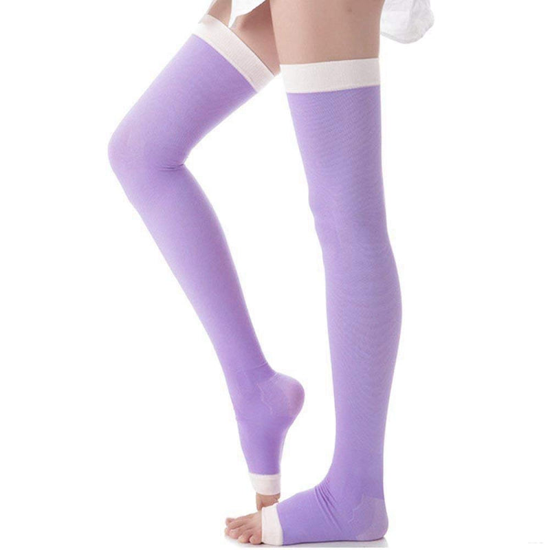 FSSTUD Women's Slimming Compression Socks Stockings Sleep Overnight Thigh High Leggings Socks Open Toe Socks Purple - BeesActive Australia