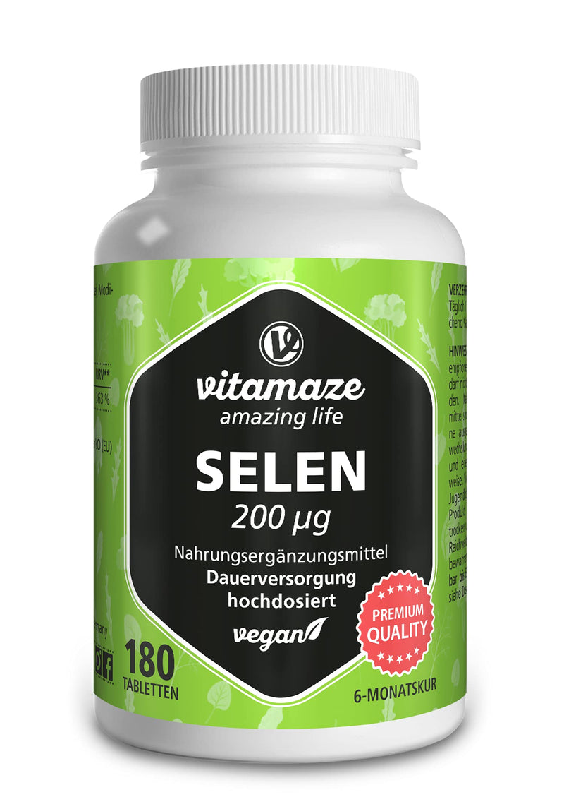 Vitamaze® Selenium 200 mcg, High Strength Mineral, 180 Vegan Tablets for 6 Months, Natural & Organic Supplement Without Additives, German Quality - BeesActive Australia