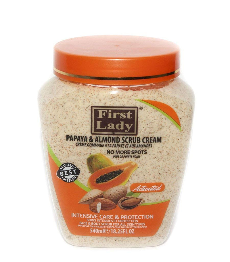 First Lady Activated Papaya & Almond Scrub Cream 540ml - No more spots - Face & Body + First Lady Herbal Hair Oil 30ml - BeesActive Australia
