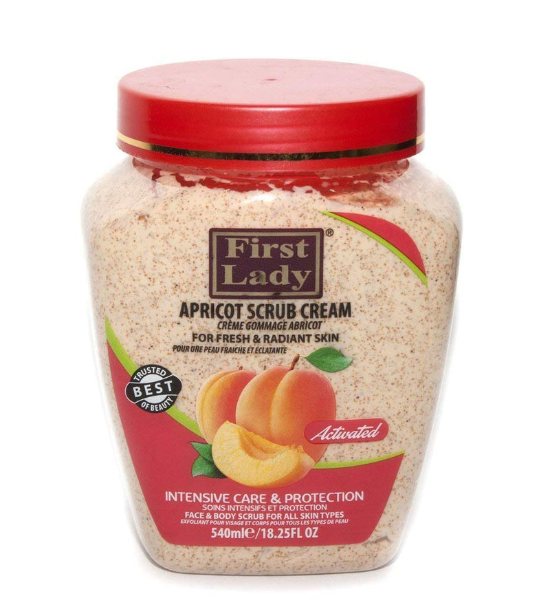 First Lady Activated Apricot Scrub Cream 540ml - For fresh & radiant skin - Face & Body + First Lady Herbal Hair Oil 30ml - BeesActive Australia