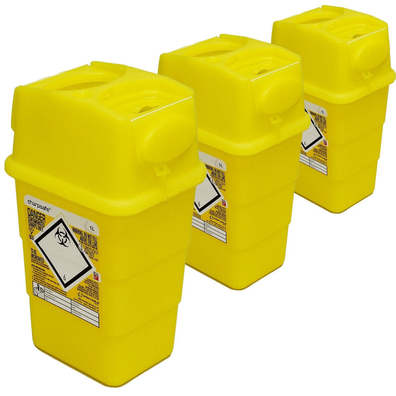 Qualicare Sharps Safe Needle Syringe Insulin Disposal Surgery Waste Bin Box - 1 Litre, Triple Pack - BeesActive Australia