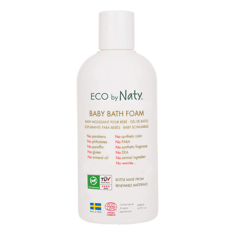 Eco by Naty, Baby Bath Foam, Organic Plant-Based Ingredients with 0% Perfume, Hypoallergenic and Dermatologically Tested, 200 ml Bottle - BeesActive Australia