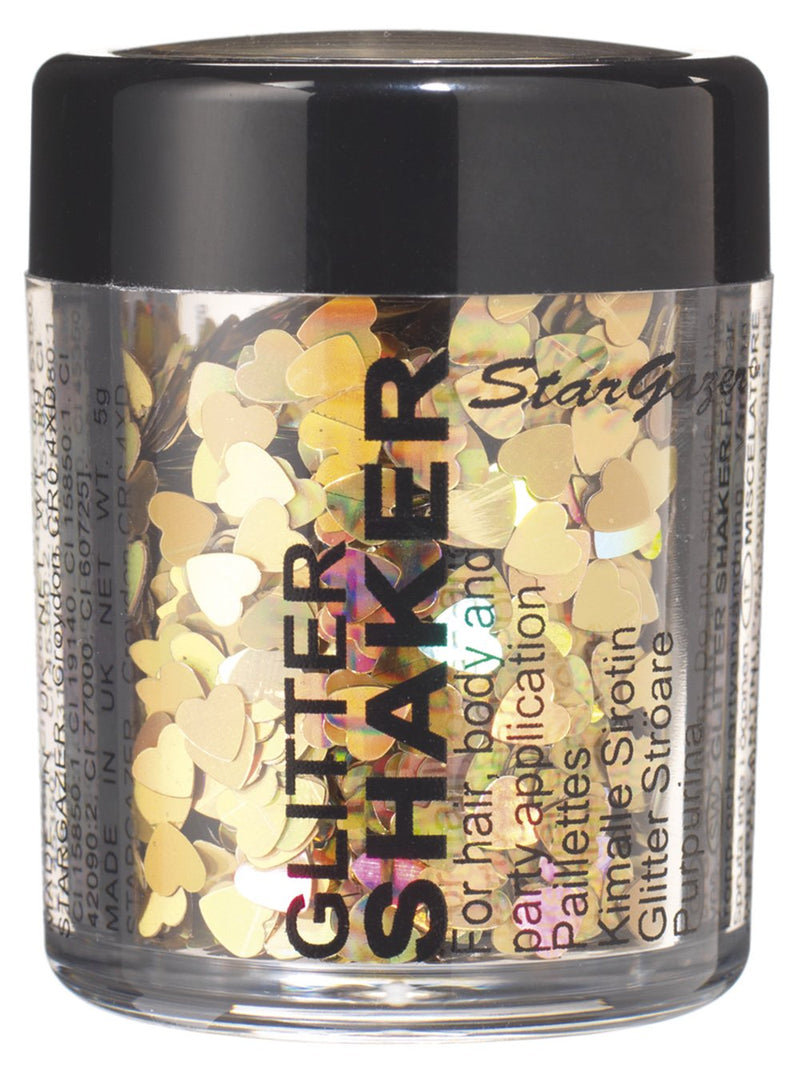 Stargazer Shaped Glitter, Gold Heart. Cosmetic gliter shapes that can be used on the face or body. - BeesActive Australia
