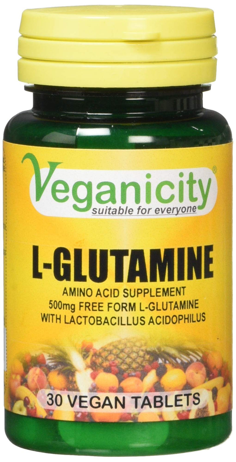 Veganicity L-Glutamine 500mg : Digestive Amino Acid Supplement - 30 Tablets, in a Planet-Friendly 99% Recycled Pot - BeesActive Australia