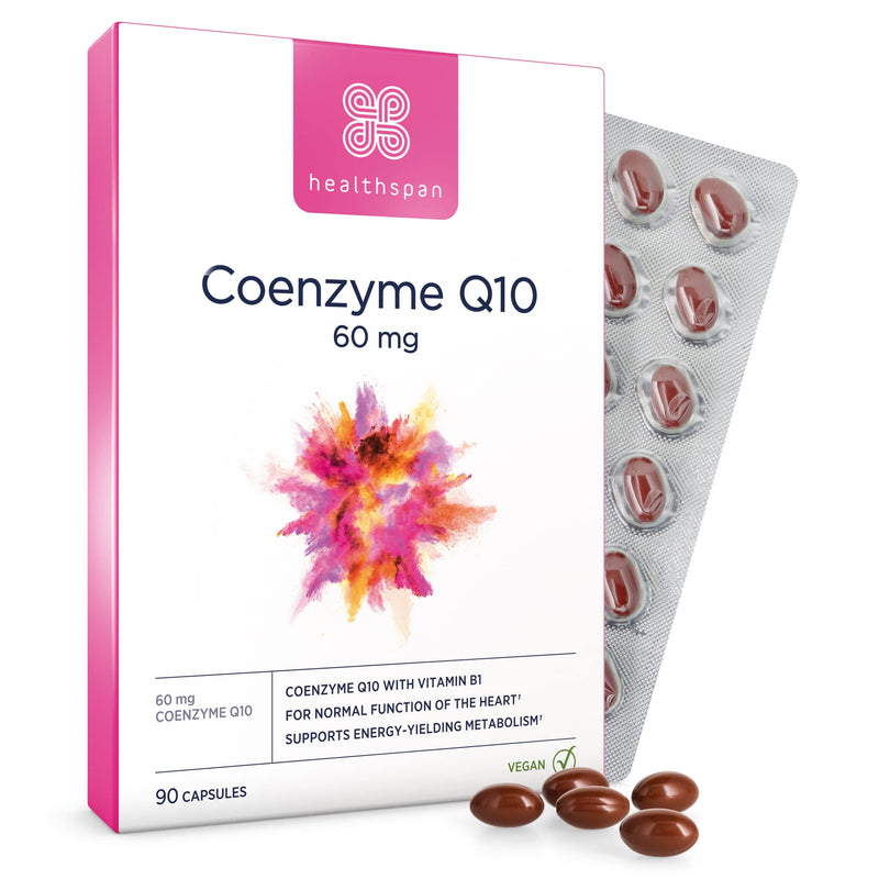 Healthspan Coenzyme Q10 60mg | 90 Capsules | Added Vitamin B | Sunflower Oil Base | Optimum Purity | Vegan CoQ10 60mg - BeesActive Australia