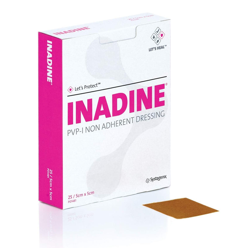 Inadine 5cm x 5cm x25 Non-Adherent Wound Dressings, Povidone-Iodine, Antimicrobial 25 Count (Pack of 1) - BeesActive Australia