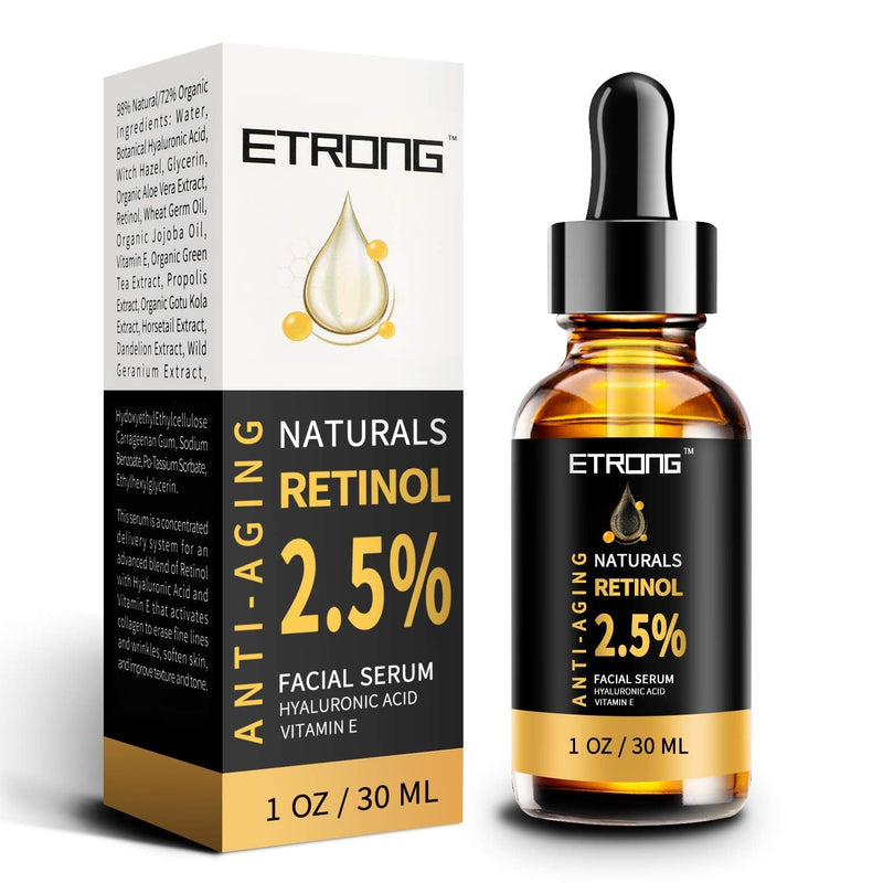 Retinol Serum,ETRONG High Strength Anti-aging Serum with 2.5% Retinol,Hyaluronic Acid and Vitamin E for Face Acne (30ml) 30 ml (Pack of 1) - BeesActive Australia