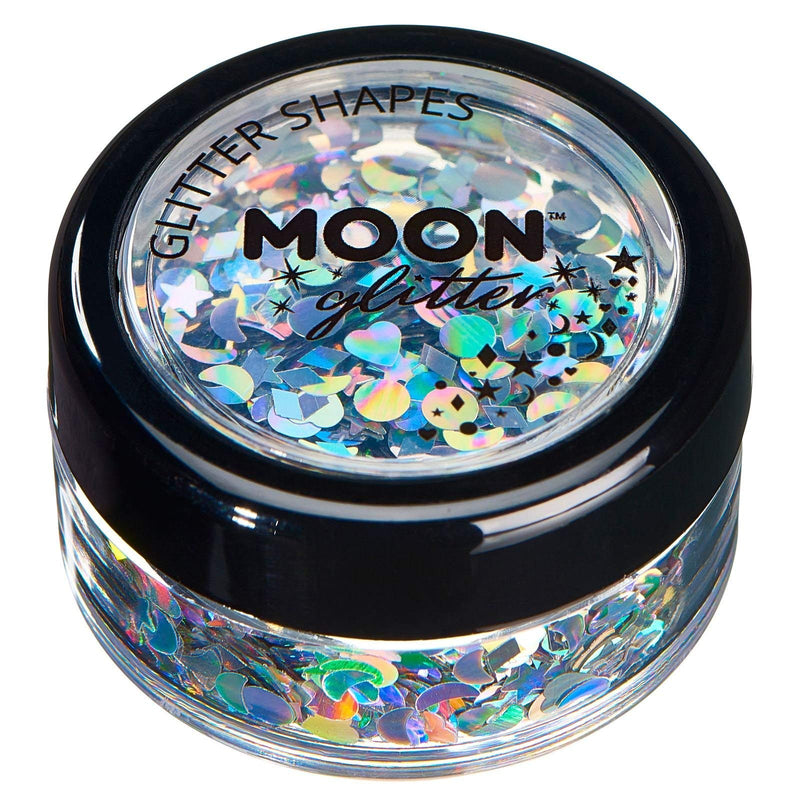 Holographic Glitter Shapes by Moon Glitter – 100% Cosmetic Glitter for Face, Body, Nails, Hair and Lips - 3g - Silver - BeesActive Australia