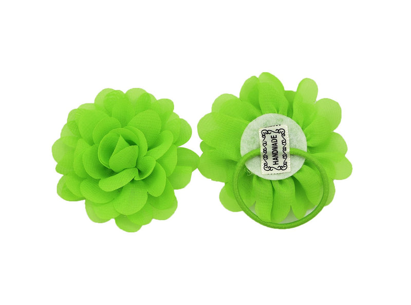 PrettyBoutique Girls Kids Women Chiffon Flower Hair Band Ponio Elastic Ponytail Bobble Accessories (7cm, Acid Green) 2.75 Inch (Pack of 1) - BeesActive Australia