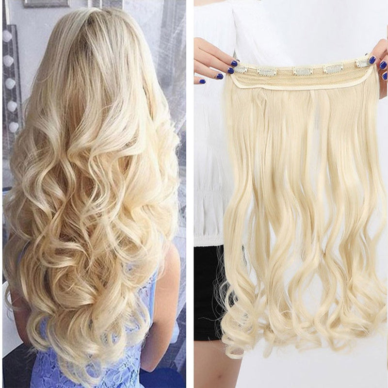 17"/43CM One Piece Clip In Hair Extensions Curly 120g Hairpieces 5 Clips Wavy Synthetic - Bleach Blonde 17 Inch - BeesActive Australia