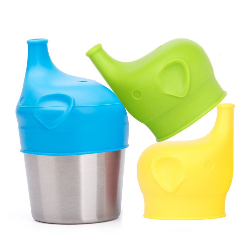 Scoolr Baby Sippy Cup Lids, 3pcs Elephant Spill Proof Food-Grade Silicone Sippy Lids for Kids (Blue+Green+Yellow) - BeesActive Australia