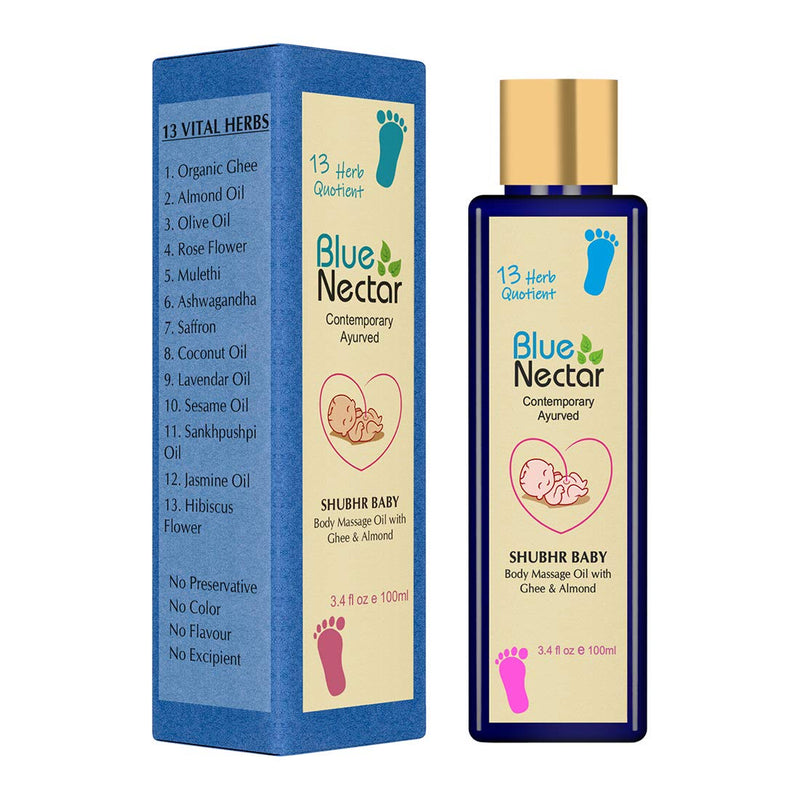 Blue Nectar Ayurvedic Baby Oil with Organic Ghee, 100% Natural Baby Massage Oil with Coconut Oil & Olive Oil (100ml) - BeesActive Australia