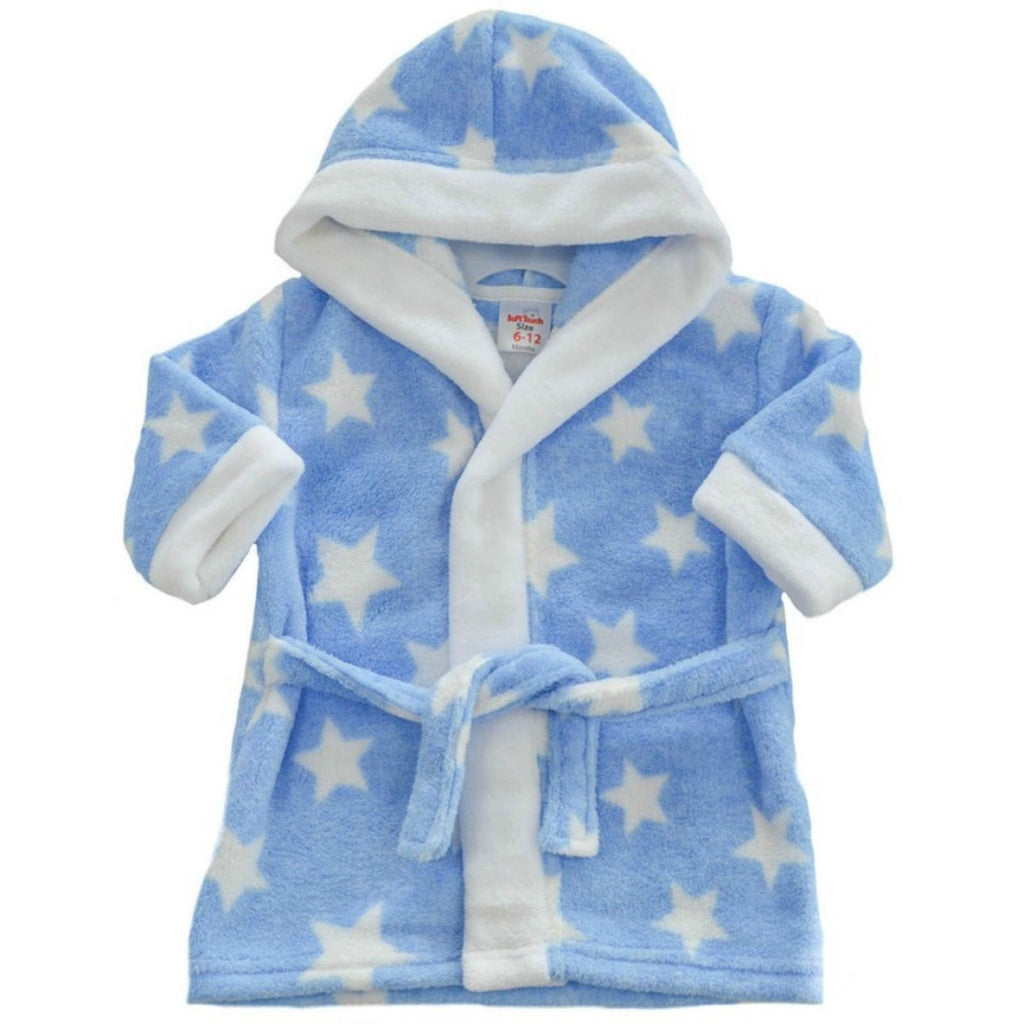 Baby Dressing Gown/Infants Fleece Robe with Hood & Stars - Boys/Girls Blue 6-12 Months - BeesActive Australia