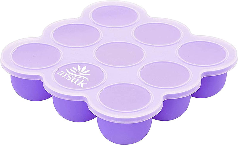 ARSUK Baby Food Storage Containers Silicone Freezer Tray With Lids, Weaning Pots for Baby Food Purees (283 Grams - 9x75ml) Silicone Tray Pack of 1 - BeesActive Australia