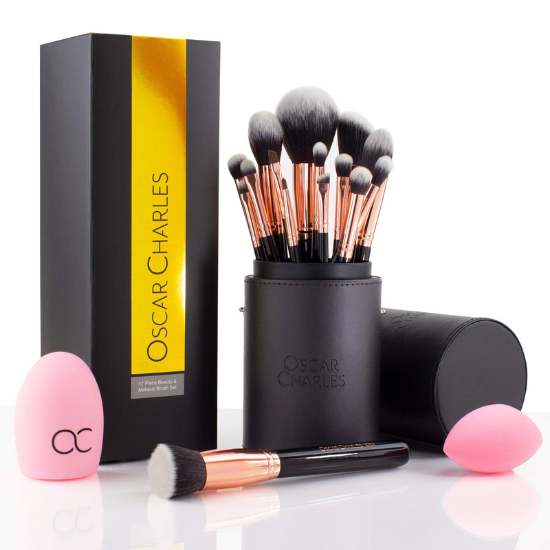 Oscar Charles Professional Makeup Brushes Set, 15 make up brushes with Beauty Blender, Brush Cleaner & Makeup Brush Holder - Rose Gold - BeesActive Australia