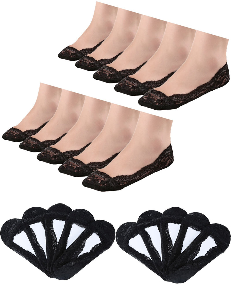 10 Pairs No Show Lace Boat Socks Non-slip Ankle Socks Invisible Socks for Women Favors (Black Color) - BeesActive Australia