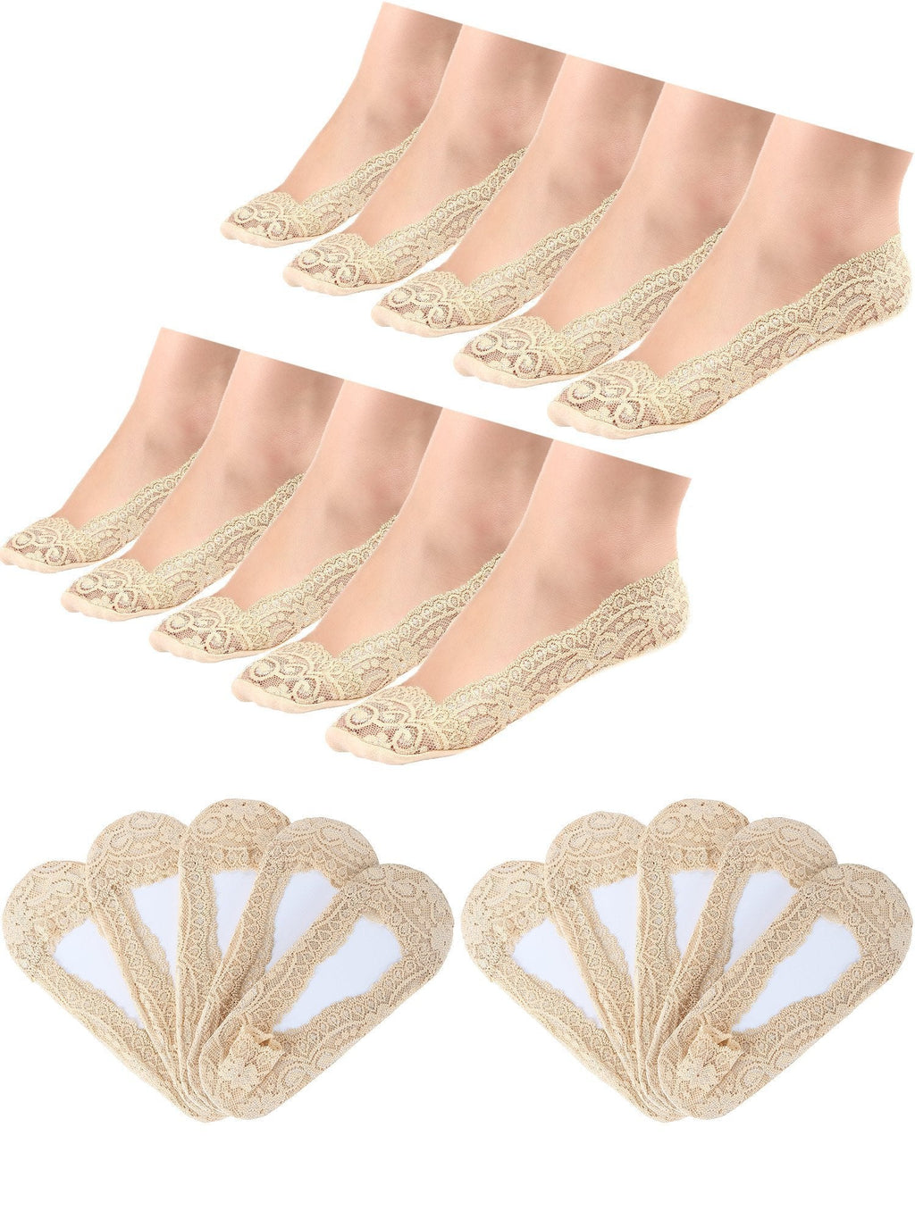 Hestya 10 Pairs No Show Lace Boat Socks Non-slip Ankle Socks Invisible Socks for Women Favors 4 different color set - BeesActive Australia