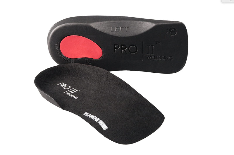 PRO 11 WELLBEING 2 pairs of 3/4 Slim Fit Orthotic insoles With Heel Pad For Plantar Fasciitis 3-4.5 UK Black - BeesActive Australia