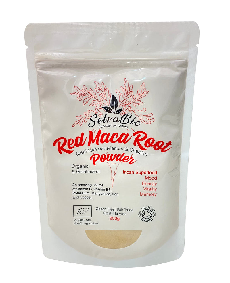 Organic Red Maca Root Gelatinized Powder, Soil Association certified, 250g From the high Peruvian mountains. - BeesActive Australia