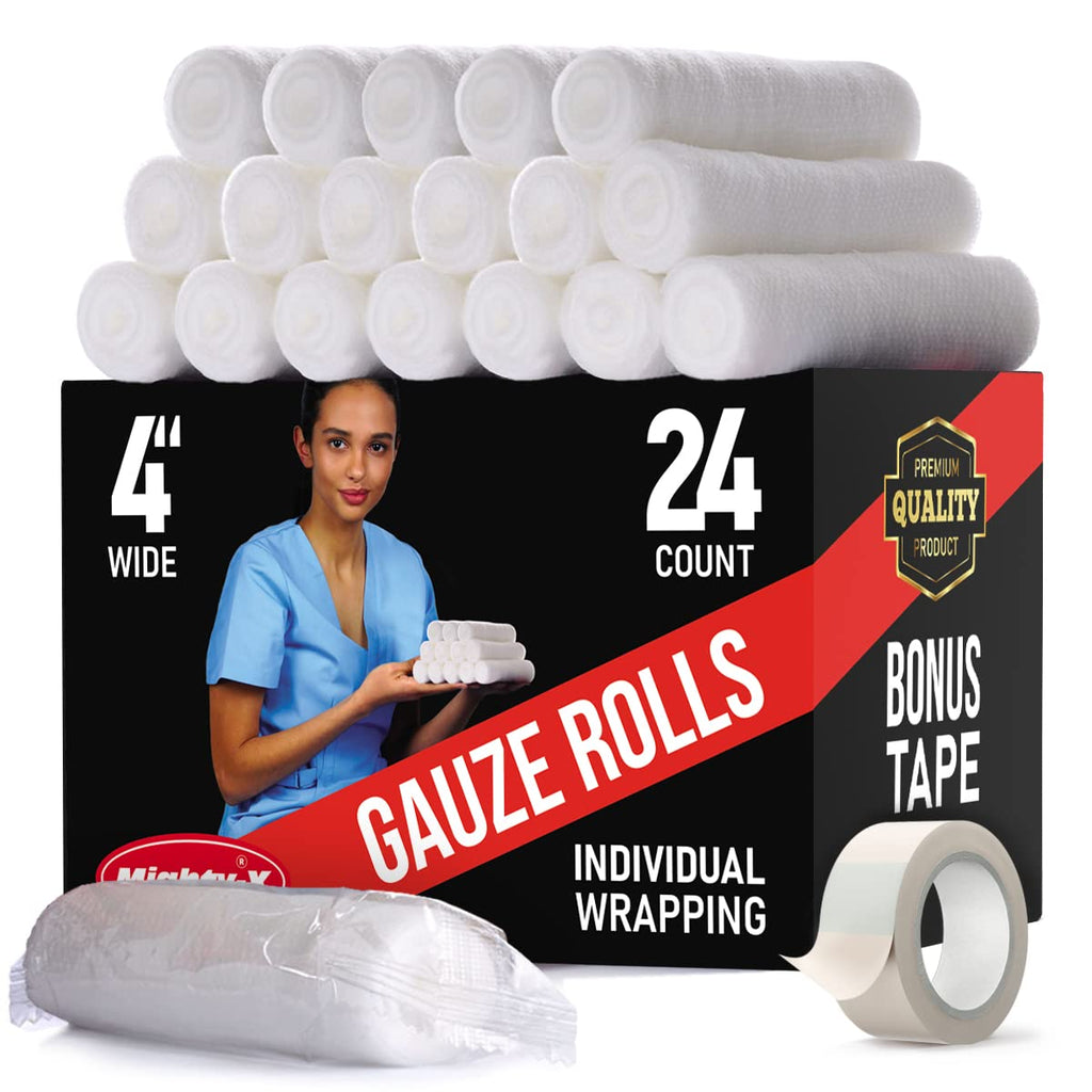 Premium Gauze Bandage Roll - 24 Pk - 10cm x 3.7m Conforming Bandage - Soft Gauze Roll + Bonus Medical Tape - BeesActive Australia