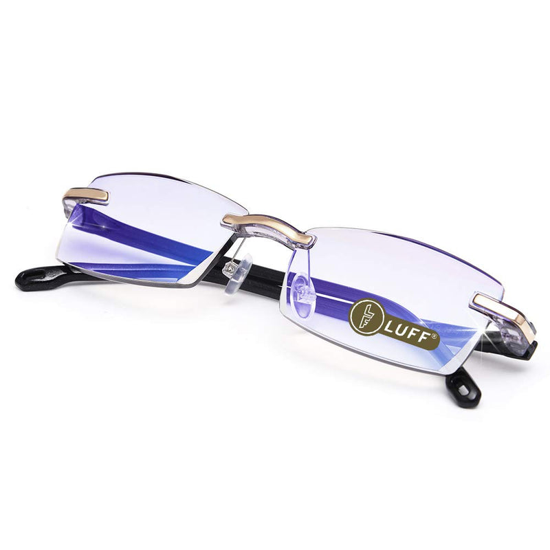 LUFF Reading Glasses Hd Anti-Blue Diamond Cut Edge Frameless Reading Glasses Blue 1.0x - BeesActive Australia