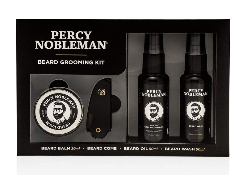 Percy Nobleman Beard Grooming Kit. A Men's Gift Set Containing a Signature Scented Beard Oil 50ml. Beard Wash 50ml. Beard Balm 20ml. Beard Comb. - BeesActive Australia