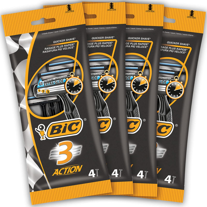 BIC 3 Action, Men's Disposable Razors, Fixed Head, Triple Blade for Great Control, Bundle of 4 Packs of 4 - BeesActive Australia