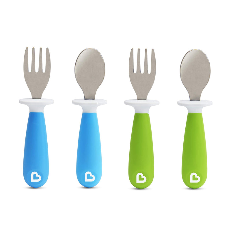 Munchkin 4 Count Raise Toddler Fork and Spoon, Blue/Green, 12+(Pack of 1) 4 Count (Pack of 1) - BeesActive Australia