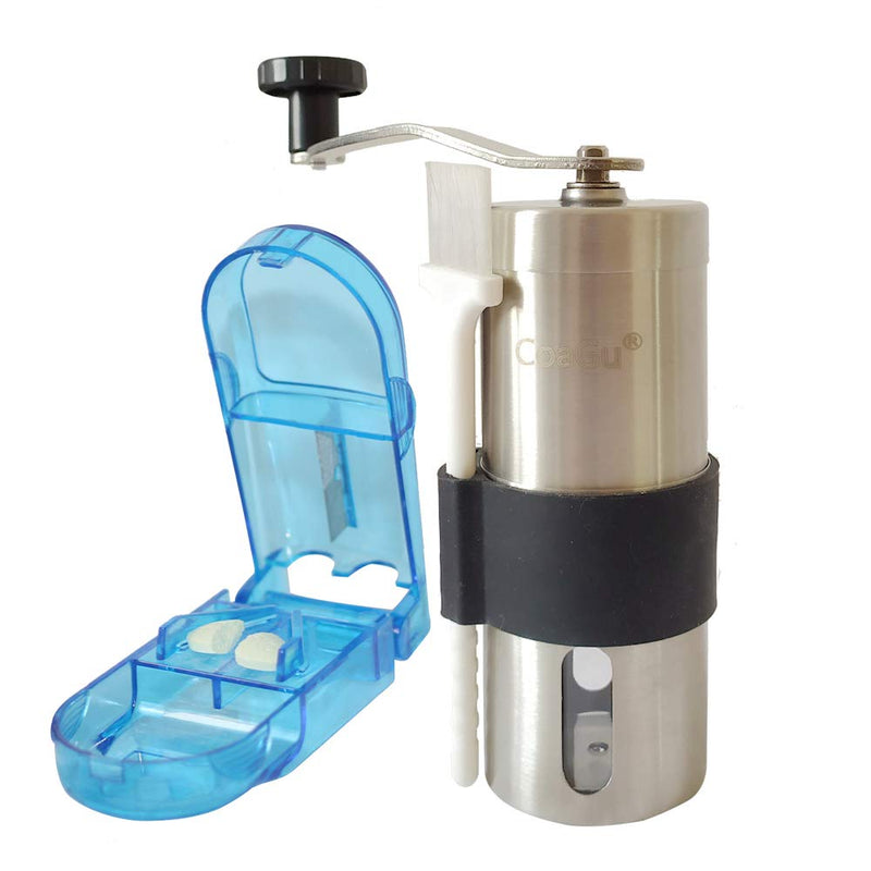 CoaGu Pill Crusher Grinder-Crush Multiple Tablets to a Fine Powder-Stainless Steel Pulverizer with Pill Suite Pill Cutter, Cleaning Brush (Blue) Blue - BeesActive Australia