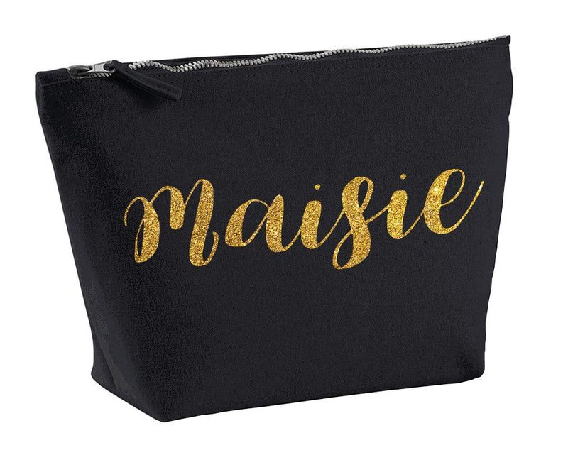 Personalised Make Up Accessory Bag Any Name In Black Colour Glitter Or Metallic Print Birthdays Weddings Christmas - Gold Glitter - BeesActive Australia