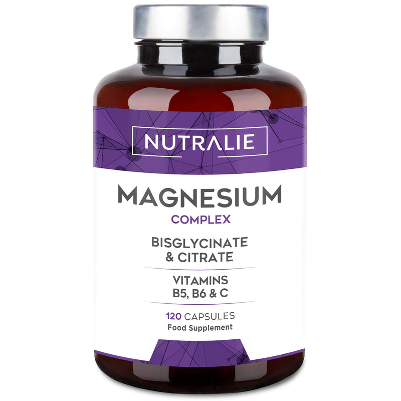 Magnesium Glycinate with Vitamin C, B5 and B6 | Magnesium Bisglycinate and Citrate 100% Bioavailable | 120 Capsules of 715mg | Nutralie - BeesActive Australia