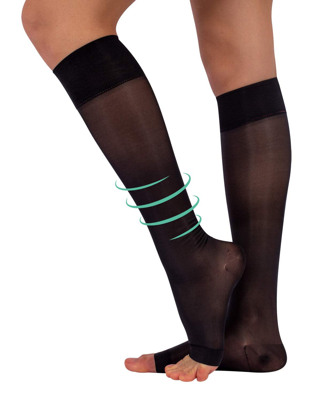 Open Toe Graduate Compression Knee-High Socks 18-22 mm/Hg | Medical Toeless Socks | Black, Skin | S/M, L/XL | 140 DEN | Made in Italy S-M - BeesActive Australia