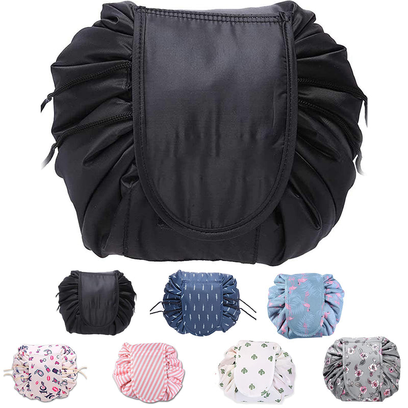 ZhengYue Lazy Drawstring Make up Bag Portable Large Travel Cosmetic Bag Pouch Travel Makeup Pouch Storage Organiser for Women Girl Black - BeesActive Australia