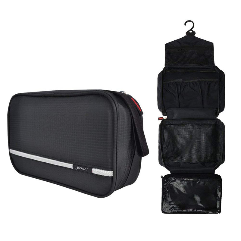 Hanging Toiletry Bag Waterproof, Jiemei Travel Wash Bag for Men & Women with 4 Compartments, Foldable Compact Size, Super Durable Fabric (M, Black) M - BeesActive Australia