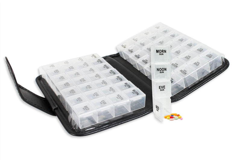 Pill Box Organiser Case Premium 14 Day Wallet Removable Daily Boxes Compartments Home - BeesActive Australia