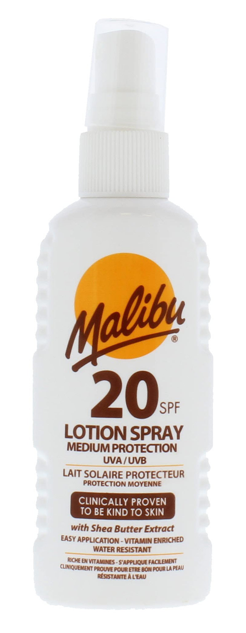 Malibu Sun SPF 20 Lotion Spray, Medium Protection Sun Cream, Water Resistant, Vitamin Enriched, with Shea Butter Extract, 100ml - BeesActive Australia