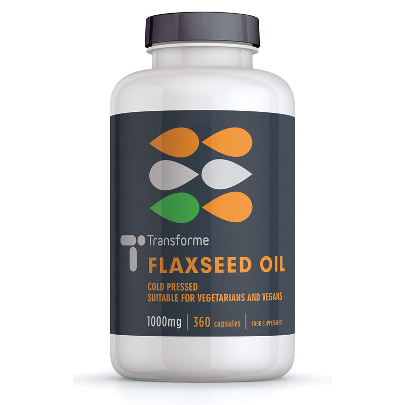 Flaxseed Oil Capsules 1000mg Vegan, Cold Pressed Omega 3 6 9, 360 Soft gels, 2000mg Serving, Vegetarian, Gluten Free, UK Made, by Transforme - BeesActive Australia