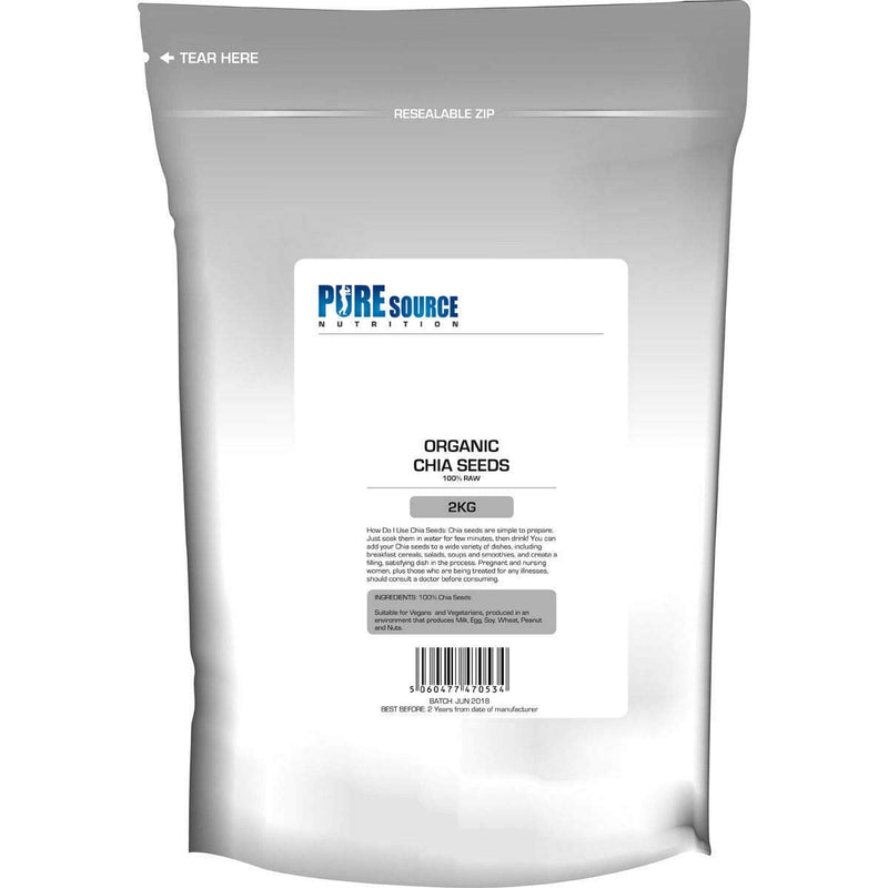Pure Source Nutrition Organic Chia Seeds Raw Vegan Plant Protein for Endurance - Improves Metabolism - 2000g / 2kg - BeesActive Australia