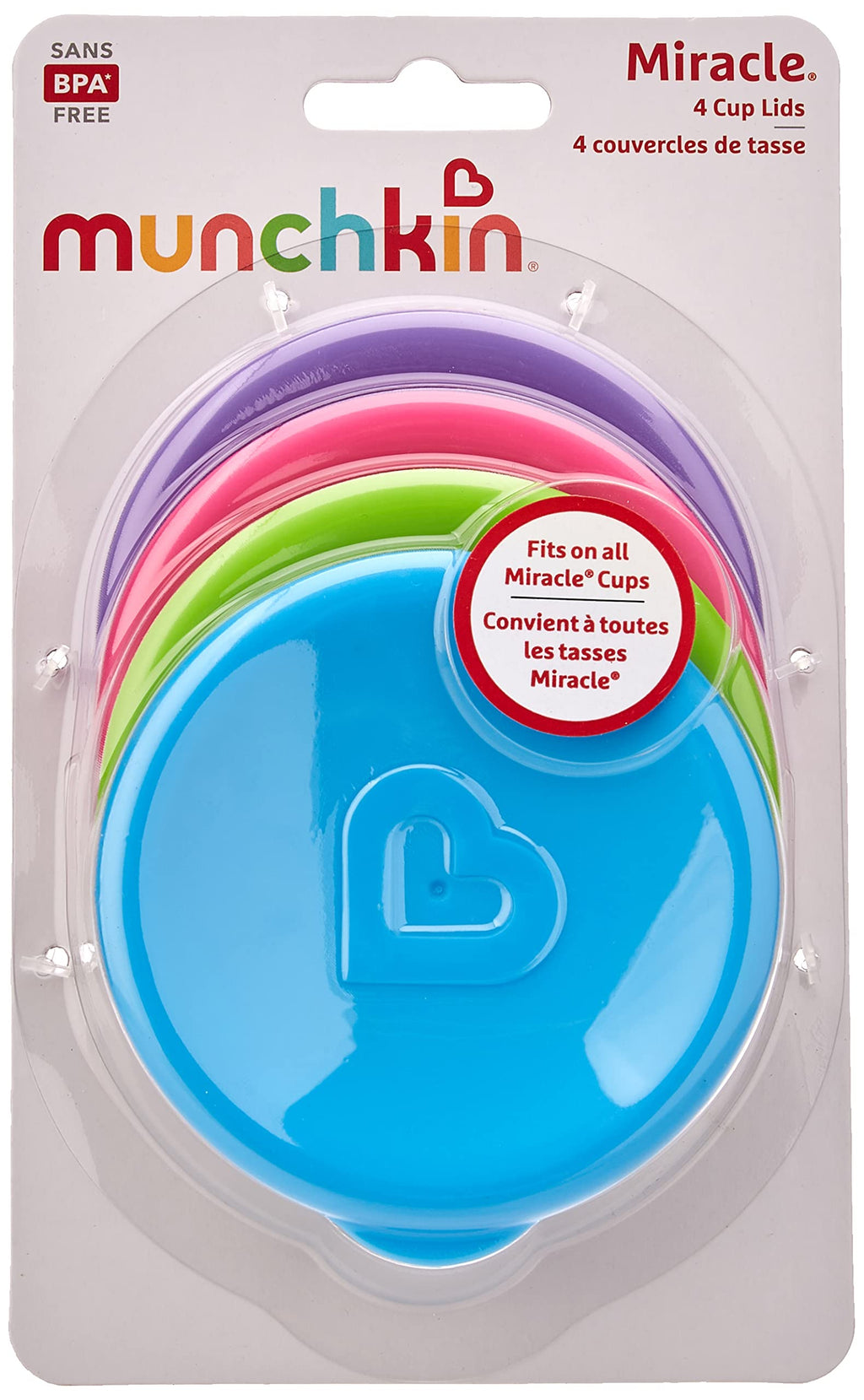 Munchkin Miracle Cup Lids, Fit All Miracle Cup Styles, Multicoloured, Pack of 4 4 Count (Pack of 1) Multi-colour - BeesActive Australia